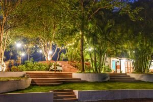 bonfire seating area at Tranquil Stays villa near Lonavala