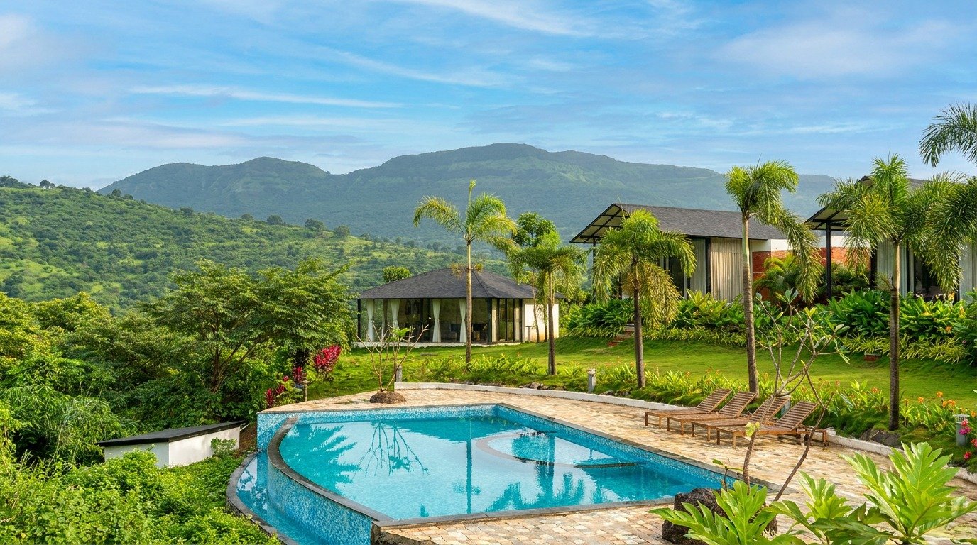 villa with jacuzzi near Pune overlooking Pawna Lake