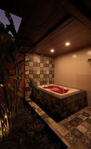 luxury bathtub decor setup in private pool villa near pune by tranquil stays